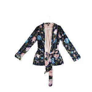 VICTORIA'S‎ SECRET Velvet Short Robe SZ XS Sign Grand Blossom Floral Blue Baddie